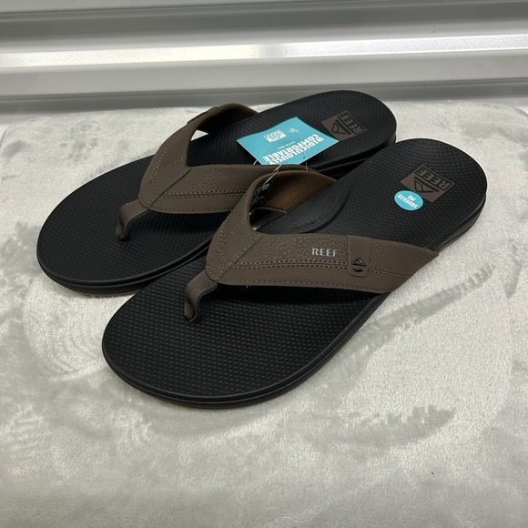 REEF Cushion Spring 2.0 Flip Flops Mens Size 13 Brown Black Comfort Sandals - Picture 1 of 4